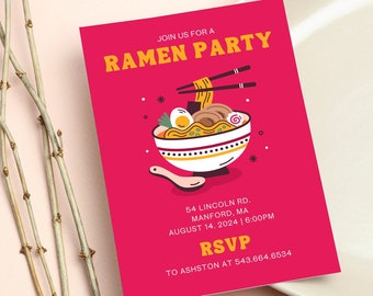 Uitnodiging Ramen-feestje bewerkbare sjabloon, Ramen-feestuitnodiging, digitale download