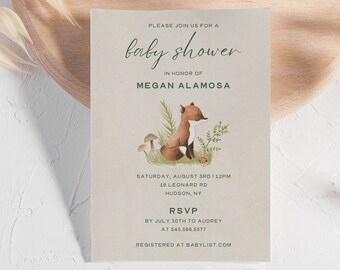Woodland herten babyshower uitnodigingssjabloon, Woodland babyshower, 1e verjaardag, bosuitnodiging, herfstbos, bewerkbare uitnodiging
