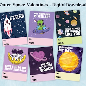 Space Valentines Day Cards, Outer Space Valentines, Printable Valentine&#39;s Day Cards, Downloadable Valentines, classroom Valentines