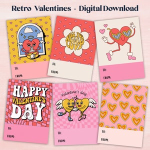 Retro Valentinstagskarten, Groovy Valentines, druckbare Valentinstagskarten, herunterladbare Valentinstagskarten