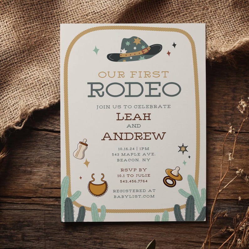 Editable Template First Rodeo Baby Shower, Cowboy, Cowgirl, Country ...