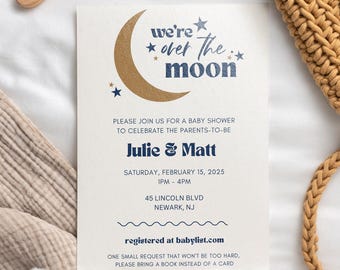 Sjabloon uitnodiging celestial babyshower | Bewerkbare canvasuitnodiging | Maan en sterren babyshower | Astrologie babyshower | Direct downloaden