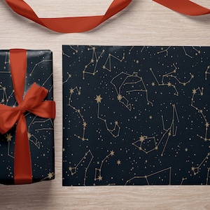 Carta da regalo celeste blu scuro e oro - Confezione regalo natalizia della costellazione per gli amanti dell'astrologia, confezione minimalista e moderna