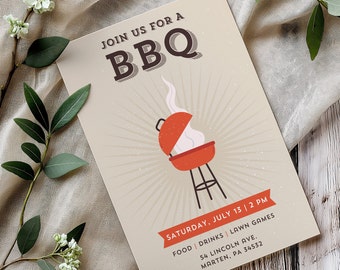 Uitnodiging voor BBQ-feestje - volledig bewerkbaar, 4 juli uitnodigen, barbecue verjaardagsuitnodiging, barbecue verjaardagsfeestje, grillen uitnodigen, uitnodigingssjabloon