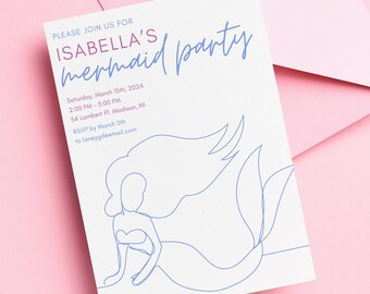 Editable Minimal Mermaid Invitation, Mermaid Birthday Party, Mermaid Party Invite, 1st Birthday Invite