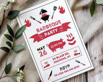 Bewerkbare BBQ-uitnodiging, barbecue verjaardagsuitnodiging, barbecue verjaardagsfeestje, grillen uitnodigen, uitnodigingssjabloon