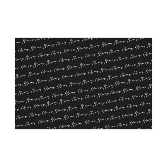 Merry Black Wrapping Paper Modern Christmas, Holiday Gift Wrap, Minimal,  Black and White 