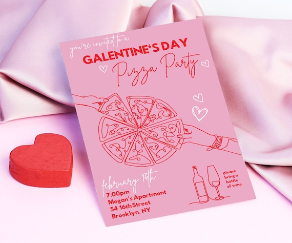 Editable Galentine Invite Pizza Party, galentines day editable invite, galentines day invitation