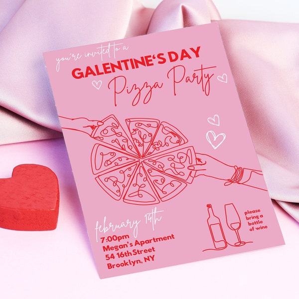 Editable Galentine Invite Pizza Party, galentines day editable invite, galentines day invitation