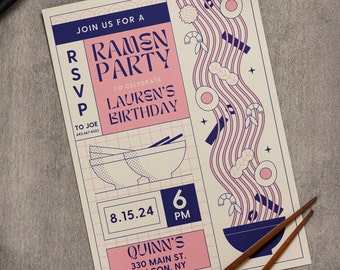 Uitnodiging Ramen-feestje bewerkbare sjabloon, Ramen-feestuitnodiging, digitale download