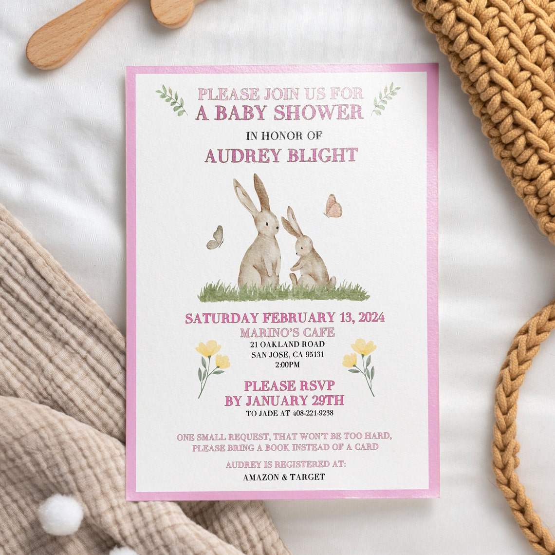 Editable Baby Shower Invitation, Rabbit, Bunny, Birthday, Invite ...
