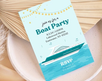 Bewerkbare uitnodiging voor bootfeest, verjaardag uitnodigen, 4 juli uitnodigen, BBQ-feestje uitnodigen, zomerfeest, vrijgezellenfeest vrijgezellenfeest
