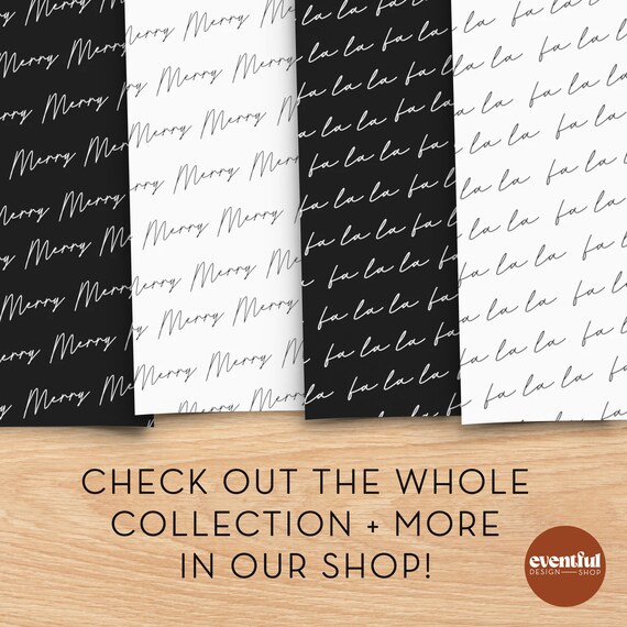 Merry Black Wrapping Paper Modern Christmas, Holiday Gift Wrap, Minimal,  Black and White 