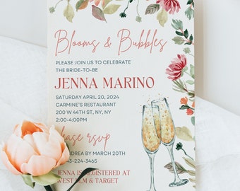 Editable Brunch Bridal Shower Invitation Template, Bubbly Bridal Brunch, Editable Invitation