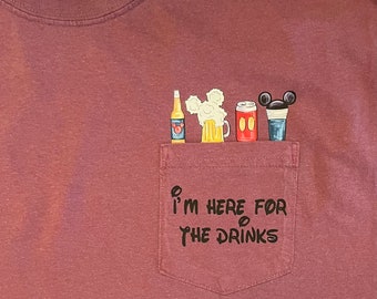 Here for the Drinks Comfort Colors Pocket Tee