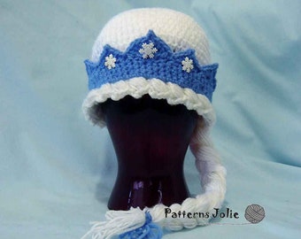 Crochet Pattern- Princess Elsa Hat, 4 Sizes Baby-Adult, Digital Item