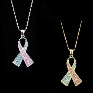 Leichte blaue Licht Rosa Band Schleife Schwangerschaft Säugling Verlust Fehlgeburt SIDS Unfruchtbarkeit pro-Leben Bewusstsein Halskette Silber Gold-Ton-Ton