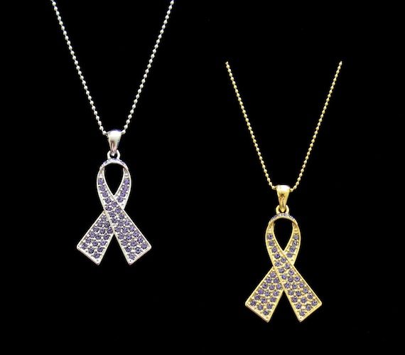 CRYSTAL PERIWINKLE RIBBON BOW STOMACH CANCER AWARENESS PENDANT CHARM NECKLACE CRYSTAL PERIWINKLE RIBBON BOW STOMACH CANCER AWARENESS PENDANT CHARM NECKLACE