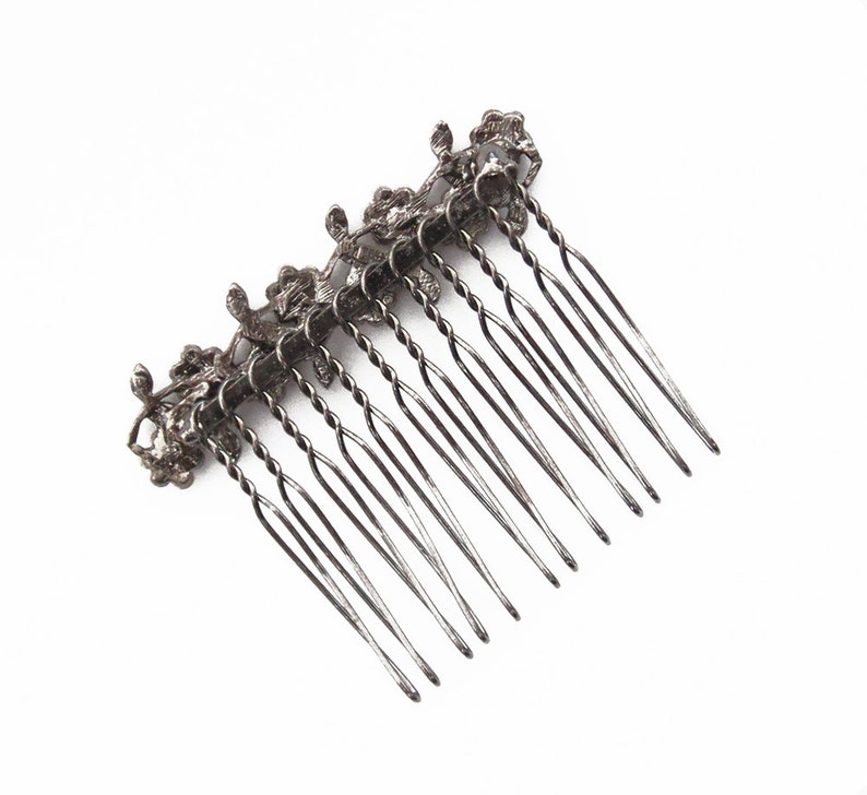 Crystal Small Flowers Hair Accessory Jewelry Comb Clip Antique Silver Tone Wedding Bridal Bridemaid Olive Green Pink Pink AB image 4