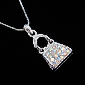 Bolso de cristal bolso colgante encanto cadena collar plata tono claro AB