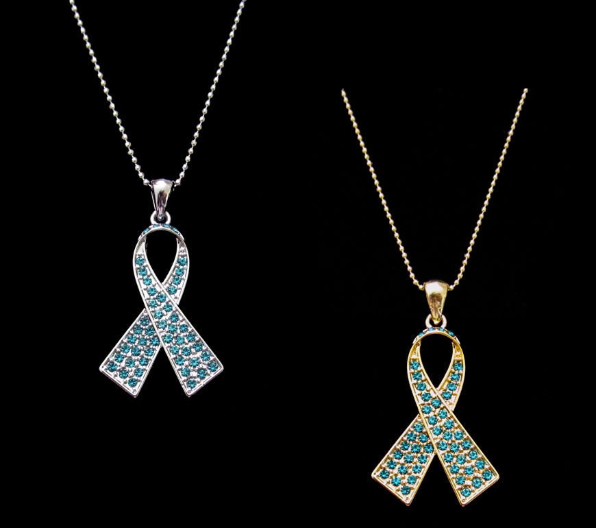 Crystal Teal Ribbon Bow Ovarian Cancer Desmoid Tumor Awareness - Etsy