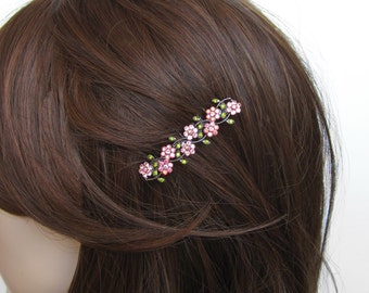 Crystal Small Flowers Hair Accessory Jewelry Comb Clip Antique Silver Tone Wedding Bridal Bridemaid Olive Green Pink Pink AB