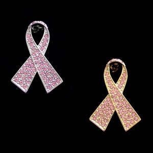 Crystal Pink Ribbon Bow Breast Cancer Awareness Brooch Pin Silver Tone Gold Tone