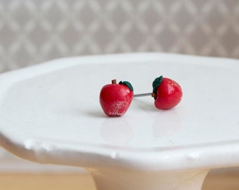 Apple Polymer Clay Earrings - Fall Fruit Food Studs