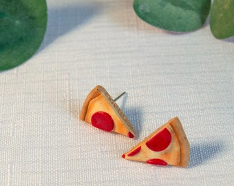 Pepperoni Pizza Slice Studs - Gift for Foodie - Pizza Slut Polymer Clay Earrings - Lightweight Hypoallergenic Food Jewelry - BFF Gift