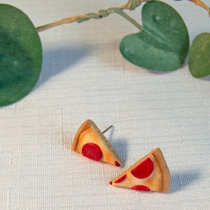 Pepperoni Pizza Slice Studs Gift for Foodie Pizza Slut Polymer Clay Earrings Lightweight Hypoallergenic Food Jewelry BFF Gift image 1