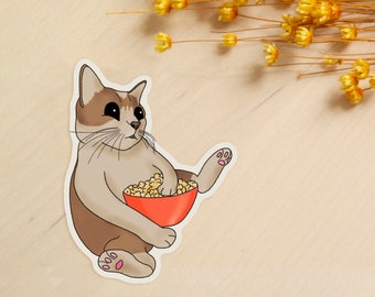 Popcorn Cat Sticker - Matte Vinyl Waterproof Sticker - Gift for Best Friend BFF - Gift for Cat Lover - TV Lover Movie Lover Popcorn Lover
