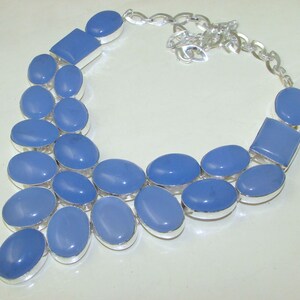 Creamy BLUE CHALCEDONY bib necklace sterling silver PLATED