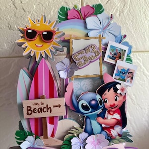 Lilo & Stitch Cake Topper – Personalized Tropical Birthday Decoration – Custom Name – Beach Theme Party