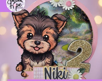 Decorazione per torta a forma di cucciolo, decorazione per torta di compleanno per cani, decorazione per compleanno di animali domestici, decorazione personalizzata per torta a forma di cane, decorazione personalizzata per festa a tema cuccioli con nome ed età