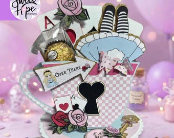 Alice in Wonderland Teacup Favor Box, Mad Hatter Party Favor, Tea Party Centerpiece, Alice Birthday Decor, Handmade Treat Holder