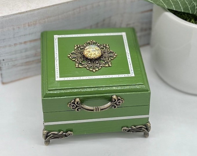 Small Moss Green Victorian Style Trinket Box, Green Keepsake Box, Green ...