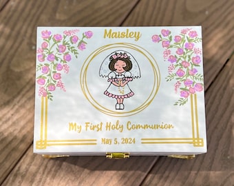 First Holy Communion Keepsake Box, Kids Religious Gift, Gift from Godparents, Gift for Goddaughter or Godson, First Communion Gift Memory