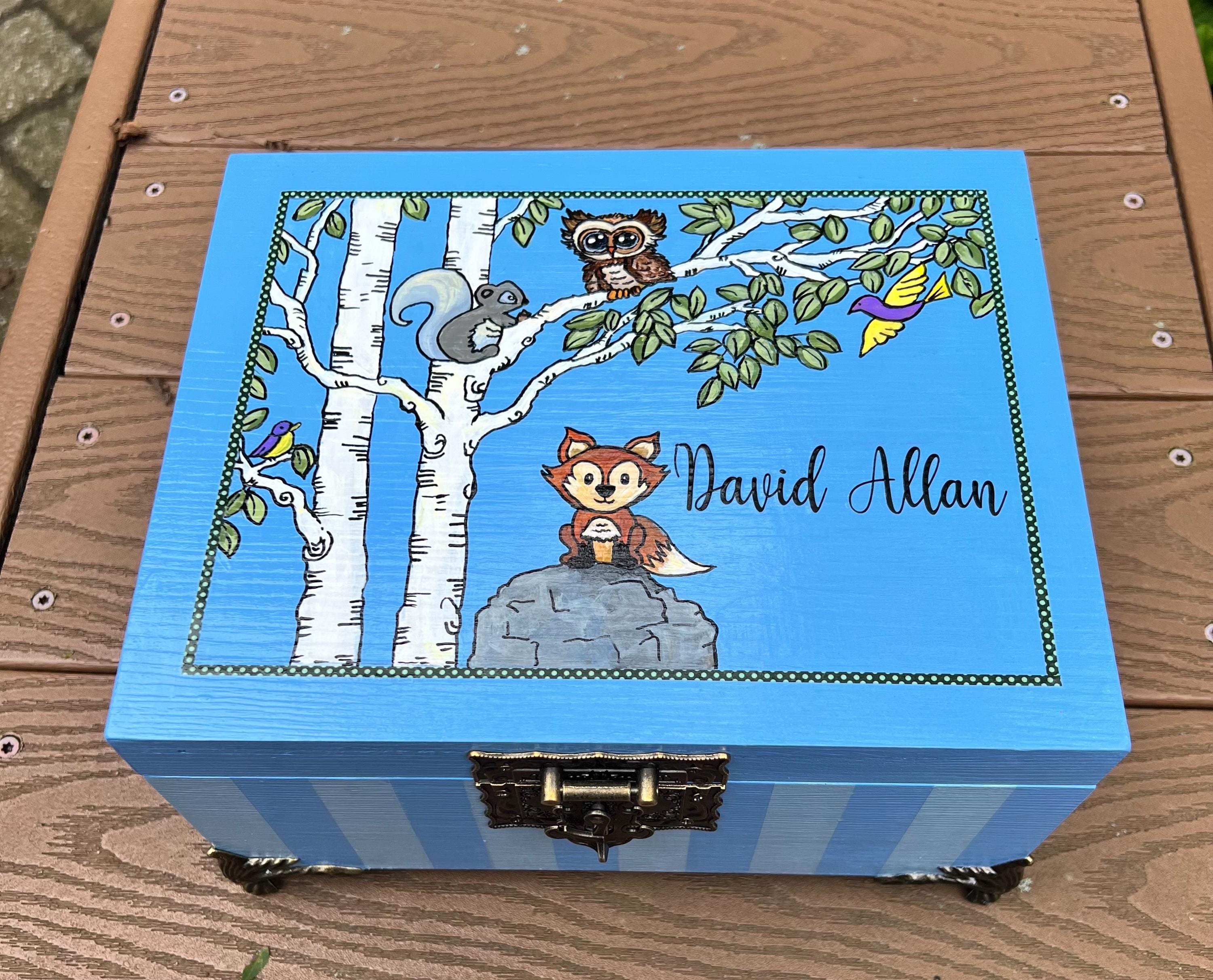 Personalized hand painted Woodland Creatures Keepsake Box - Custom…