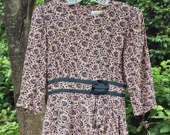 M Paisley/Floral Print 1980s Does 1940s Long Sleeve Peplum Dress Natalie