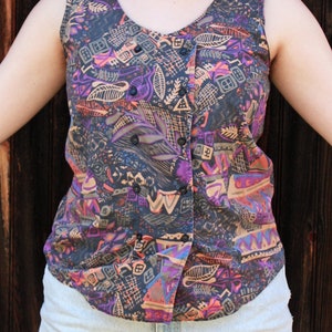 M/L Vintage Brightly Patterned Zimbabwean 1990s Button Down Tank Top image 2