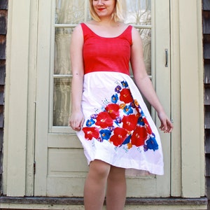 M/L Handmade Vintage Red, White, and Blue Floral Print Dress Late 1950s/Early 1960s image 1