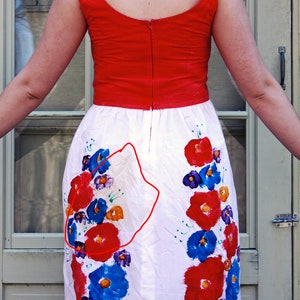 M/L Handmade Vintage Red, White, and Blue Floral Print Dress Late 1950s/Early 1960s image 3