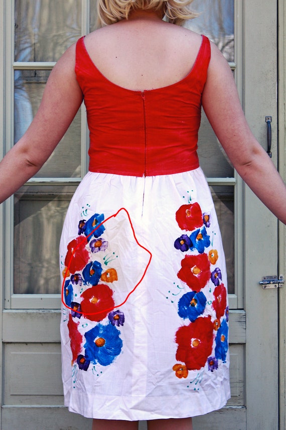 M/L Handmade Vintage Red, White, and Blue Floral … - image 3