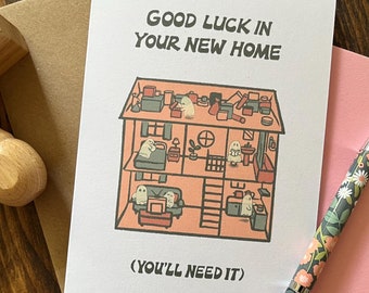 New Home Greeting Card, Ghosts, Haunted House, Halloween, For Him, For Her, Moving, Housewarming, Cute, Couple