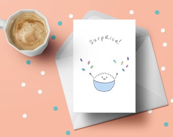 SurpRice! Greeting Card, Surprise, Surprice, Cute, Expecting, News, Pregnancy, Baby, Due Date, Announcement, Birthday, Grandparents, Mother