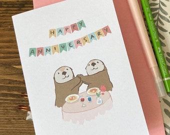 Anniversary Greeting Card, Otters, Happy Anniversary, For Him, For Her, Adorable, Love, Girlfriend, Boyfriend, Husband, Wife, Cute, Couple
