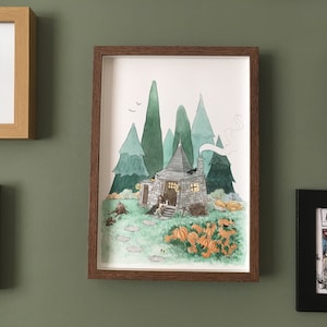 Forest Cottage, Stampa artistica di streghe e maghi, Zucche, Acquerello, Capanna, Arte per la casa, Regalo, Dipinto, Compleanno, Inaugurazione della casa, Nuova casa, Arte murale A4