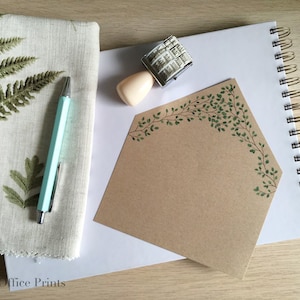 Fodere per buste A6 Cancelleria per matrimoni Botanico, Verde, Fogliame, Natura, Invito, Foglia, Foglie, Kraft Craft Verde Rustico Spedizione gratuita