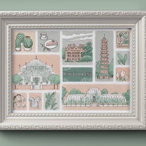 Kew Gardens London Art Print, prezent, A4 Darmowa wysyłka, rysunek ilustracyjny, Ogród botaniczny w Londynie, natura, sztuka ścienna, wystrój domu