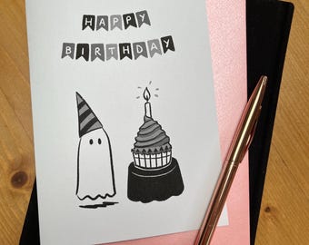 Ghost Birthday Card, Goth, Cute, Black & White, Greeting Card